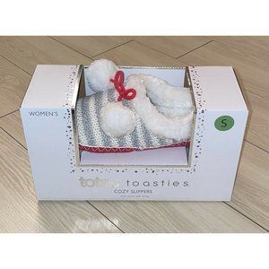 Totes Toasties Cozy Slippers Pom Pom Womens S Small Size 5 6 Gray White New